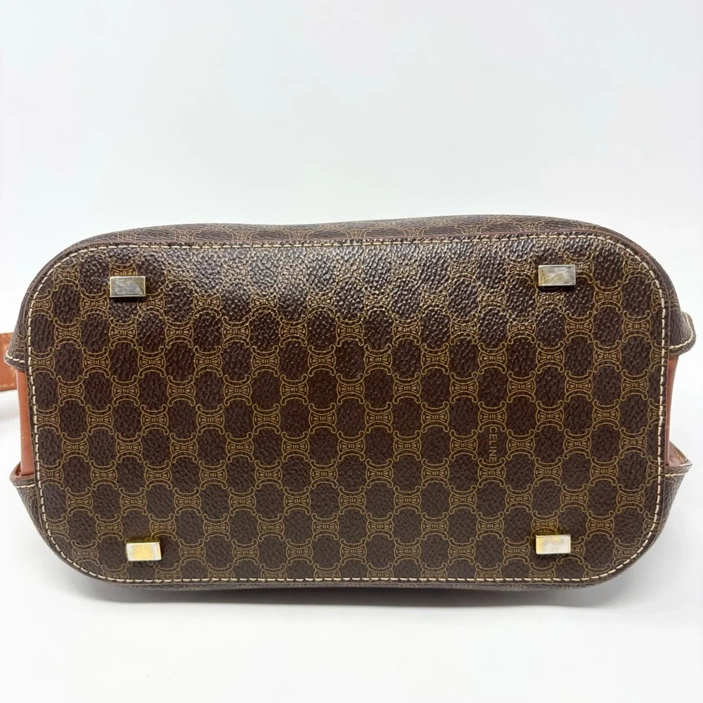 Vintage Céline Macadam Triomphe Monogram Tote Bag Brown Tan Leather 1990s - Picture 11 of 16